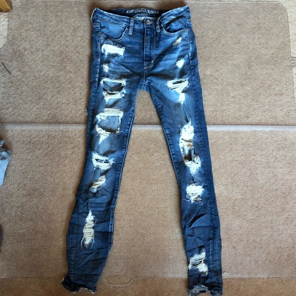 American Eagle Outfitters Denim - AE Super High Rise Jeans - Heavily Distressed